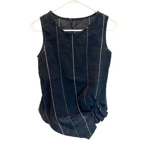 Inizio Italy Linen Pinstripe Tank Top Black Lagenlook Artsy Asymmetrical Large